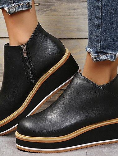  dames platform wedge enkellaarsjes met rits aan de zijkant – casual slipvaste mode sneakers