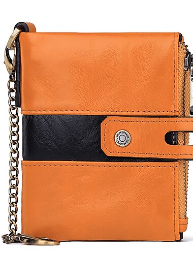  Herren 100% Rindsleder Reißverschluss Geldbörse RFID-blockierender ID-Kartenhalter Münztasche