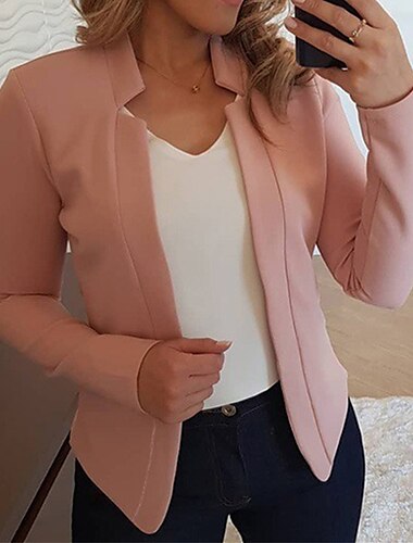  Women's Blazer Open Front Stand Collar Jacket Fall Pink Office Business Slim Fit Coat Fashion Outerwear Long Sleeve Black