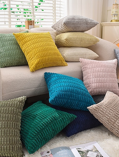  Decorative Toss Pillows Corduroy Throw Pillow Covers Sofa Large Fat Strip Cushion Cover Solid Color Striped Pillowcase 1pc Blue Sage Green Purple Yellow