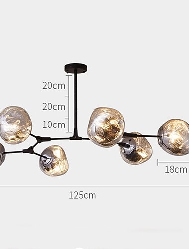  Kronleuchter Lava 3/6 Licht E27 nordischer Glaskugel-Kronleuchter höhenverstellbar, mattschwarzer Sputnik-Kronleuchter, E26 handgeblasene Metallzweige Pendelleuchte 72/125 cm