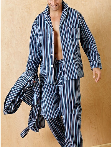  Hombre Ropa de salón Pijama Conjunto pijama Top y pantalón de pijama 2 Piezas Raya Elegante Casual Confort Hogar Diario Poliéster Comodidad Diseño Manga Larga Camisa Pantalón Correa Cintura elástica