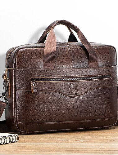  תיק עור חום פרימיום - תיק מחשב נייד עסקי אלגנטי עם מספר כיסים, עמיד לשימוש מקצועי ולנסיעות