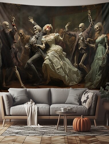  Halloween-Party Horror hängende Tapisserie Wandkunst große Tapisserie Wandbild Dekor Fotografie Hintergrund Decke Vorhang Haus Schlafzimmer Wohnzimmer Dekoration Totenkopf Zombie Blut Halloween