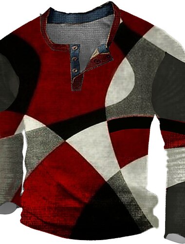  maglione a scacchi camicia grafica da uomo blocco di colore stilista di base 3d stampa waffle henley stile casual classico outdoor quotidiano tee manica lunga motivo geometrico lana