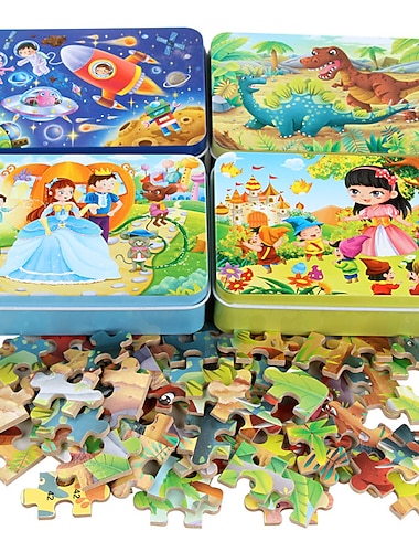  木製ジグソーパズルパズル子供のための 60 個の鉄箱ジグソーパズルパズル幼稚園早期教育のための木のおもちゃ