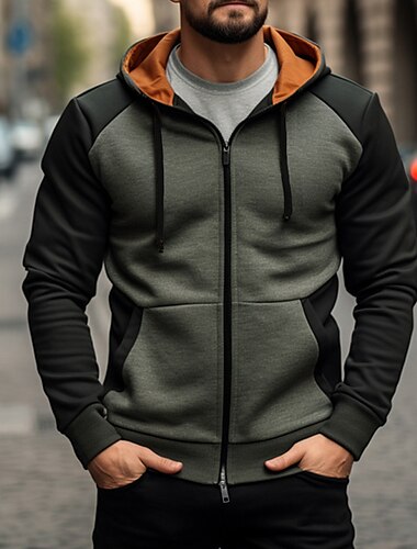  Férfi Zip Up kapucnis pulóver Cipzáras anorákok Fehér Katonai zöld Sötétkék Barna Kapucni Színes Becipzároz Sport & Szabadtéri Napi Szabadság Poliészter Utcai sikk Menő Alkalmi Tavasz & Ősz Ruházat