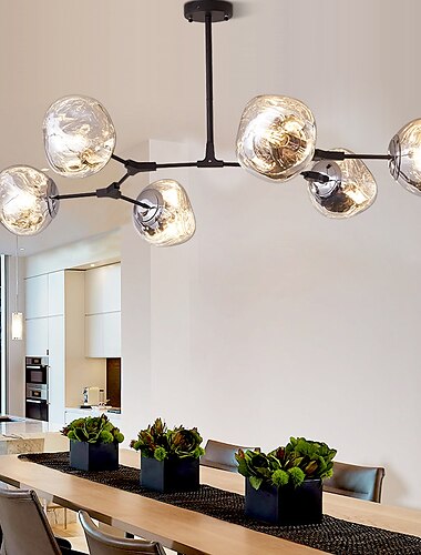  kroonluchter lava 3/6 licht e27 Scandinavische glazen bol kroonluchter verstelbare hoogte, matzwarte spoetnik kroonluchter, e26 metalen handgeblazen takken hanglamp 72/125cm midden eeuw globe