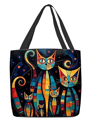  Bunte Einkaufstasche für Damen mit Katzen-Print, künstlerisches Design mit großem Fassungsvermögen, perfekt für den täglichen Gebrauch oder zum Einkaufen