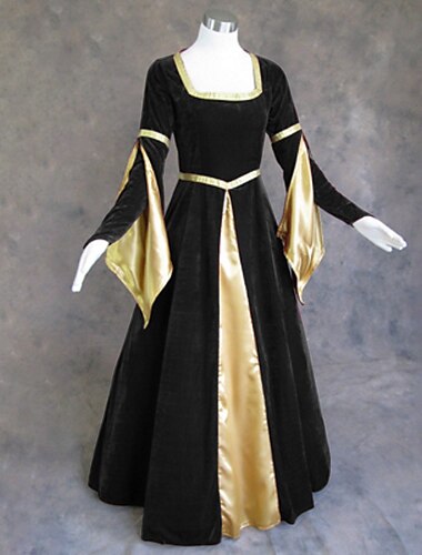 Retro Vintage Mittelalterlich Renaissance Kleid Ren Faire Hexe Wikinger Elfen Farbblock Übergröße Damen Keltisch königlich Walpurgisnacht Halloween Karneval Maskerade LARP Erwachsene Kleid