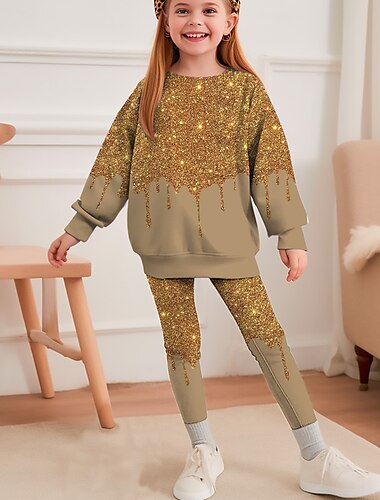  Mädchen 3D Farbverläufe Set aus Sweatshirt und Leggings Set Langarm 3D-Druck Herbst Winter Aktiv Modisch Täglich kinderkleidung 4 Jahre + Rundhalsausschnitt Outdoor Urlaub Verabredung Regular Fit