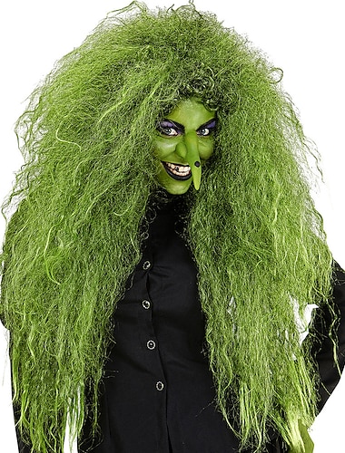  Peluca de bruja salvaje, pelucas verdes para fiesta de cosplay de halloween