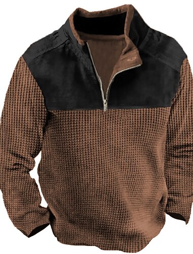  Men's Waffle Tee T Shirt Waffle Henley Shirt Henley Shirt Long Sleeve Henley Spring &  Fall Color Block Fashion Designer Basic Patchwork Vacation Street Going out Brown Green khaki Top Tee for Men