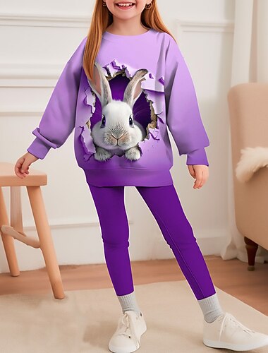  Pâques Fille 3D Lapin Dégradé de Couleur Ensemble sweat-shirt et legging Set manche longue 3D effet Automne Hiver Actif Mode du quotidien Enfants 3-12 ans Col Ras du Cou Extérieur Vacances Rendez-vous