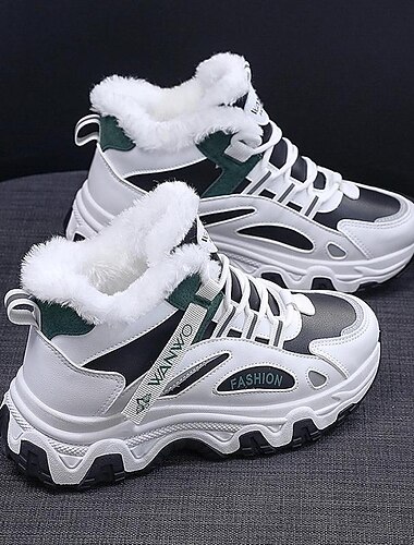  weiße Winter-Sneaker für Damen mit Plüschfutter und dicker Sohle – warme High-Top-Sportschuhe für kaltes Wetter
