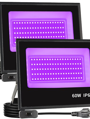  LED Μαύρα Φώτα 1-2 Πακέτο 30W 60W 120W UV Floodlight 395nm-405nm IP66 Αδιάβροχο Υψηλής Ικανότητας Μαύρος Φωτιστικός Βύσματος με Διακόπτη (59in) για Πάρτι Σκηνές UV Επικόλληση Χρώματα για Χάλοουιν