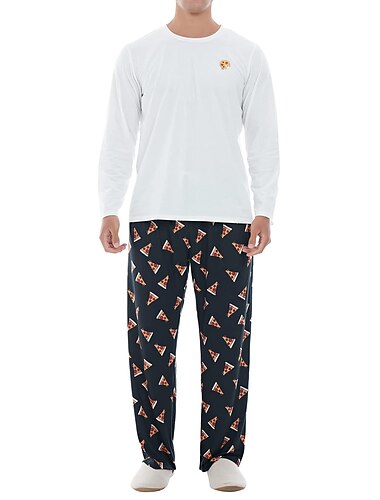  Herren Hausanzug Schlafanzüge Schlafanzug Set Pyjama-Oberteil und Hose 2 Stück Grafik-Drucke Stilvoll Brautkleider schlicht Komfort Heim Täglich Baumwollmischung Komfort Rundhalsausschnitt Langarm T