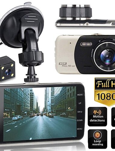  كاميرا سيارة بشاشة 4 بوصة بدقة FHD 170 درجة بزاوية واسعة ومستشعر حركة G للرؤية الليلية وكاميرا لوحة القيادة وشاشة وقوف السيارات وكاميرا خلفية للسيارة