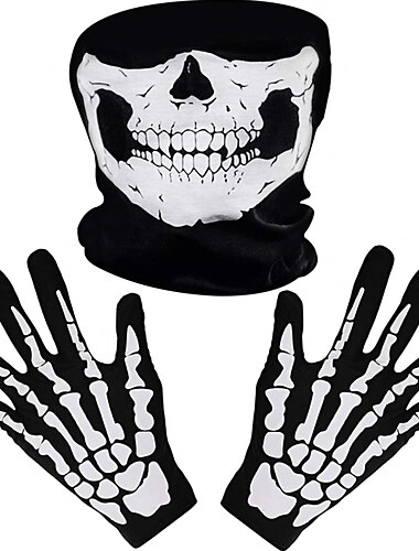  Calavera Guantes Máscara Accesorios de Halloween Niños Adulto Hombre Mujer Unisexo Horror Disfraz de miedo Víspera de Todos los Santos Víspera de Todos los Santos Mardi Gras Disfraz de carnaval fácil