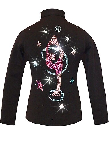  Fleecejacke fürs Eiskunstlaufen Damen Mädchen Eislaufen Jacke Shirt Schwarz elastisch Ausbildung Wettbewerb Eiskunstlaufkleidung warm Kristalle Langarm Eislaufen Eiskundstlauf
