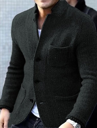  Ανδρικά Σακάκι Casual Jacket ΕΞΩΤΕΡΙΚΟΥ ΧΩΡΟΥ Καθημερινά Ρούχα Ζεστό Κουμπί Τσέπη Φθινόπωρο Χειμώνας Σκέτο Μοντέρνα Κομψό στυλ street Όρθιος Γιακάς Κανονικό Μαύρο Θαλασσί Γκρίζο Σακάκια