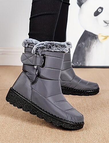  Botas de nieve de invierno impermeables para mujer: botas de exterior cálidas y antideslizantes con forro de piel para clima frío