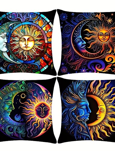  boho zon maan dubbelzijdige kussensloop 4-delige zachte decoratieve vierkante kussenhoes kussensloop voor slaapkamer woonkamer slaapbank stoel