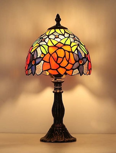  светодиодная настольная лампа в стиле ретро, винтажный стеклянный абажур в стиле барокко, мозаика, красочная роскошная основа e27 для прикроватной тумбочки, спальни, стола