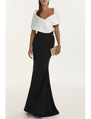  Robe de soirée sirène élégante robe formelle d'automne traîne balayée  train en brosse manches courtes décolleté tombant ceinture  sash satin avec plis 2025