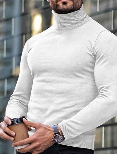  Herren Rollkragenpulli Pullover Gerippt Stricken Standard gestrickt Glatt Rollkragen Moderne zeitgenössische Schmaler Schnitt Arbeit Freizeitskleidung Bekleidung Herbst Winter Wein Schwarz M L XL