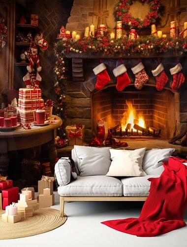  juldekorationer hängande gobeläng julstrumpor xmas öppen spis väggkonst stor gobeläng väggmålning dekor fotografi bakgrund filt gardin hem sovrum vardagsrum dekoration