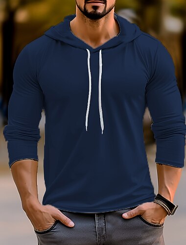  Voor heren T-shirt Shirt met lange mouwen Lange mouw Capuchon Lente & Herfst Effen Modieus Ontwerper Basic Vakantie Straat Uitgaan Wit Marineblauw Khaki Top T-shirt voor mannen