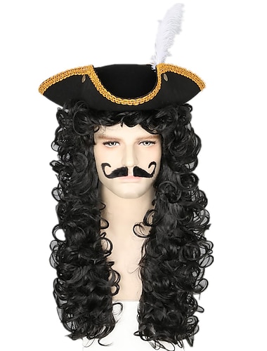  perruque de capitaine pirate pour adulte ou enfant fête à thème cosplay perruque noire bouclée perruques de carnaval