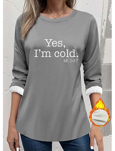  Mulheres Letra Quente Difusa Manga Longa Decote Redondo Crewneck Tops longos Casual Esportes Preto Amarelo Rosa Azul Cinzento Outono & inverno