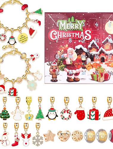  Adventskalender 2025 Armbånd Jenter med 24 Dager Jule Nedtelling Kalender 24stk DIY Charm Smykkelaging Sett Julegave Barn Tenåringer Kvinner