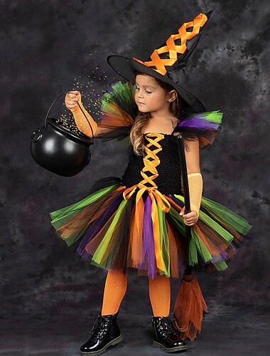  Hexe Walpurgisnacht Kleid Cosplay Kostüm Tutu Kinder Mädchen Cosplay Leistung Party Halloween Karneval Maskerade Einfaches Karnevalskostüm