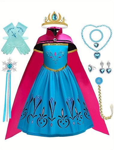  Frozen Sprookje Prinses Anna Bloemenmeisje jurk Thema feestkostuum Tule jurken Voor meisjes Film cosplay Cosplay Halloween Blauw 1 Blauw Halloween Carnaval Maskerade Kleding Accessoire set