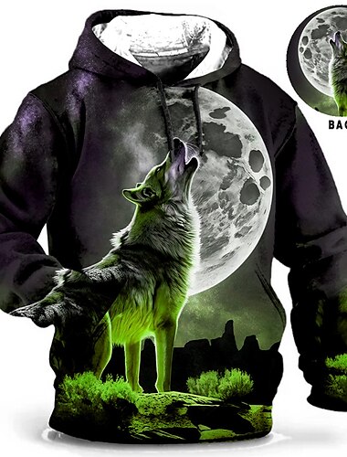  Herren Tier Wolf Hoodie Sweatshirt Kapuze Hoodies Pullover Hoodie Sweatshirt Kapuze Langarm Sweatshirt mit Kapuze Mit Kapuze Täglich 3D-Druck Festtage Ausgehen Strassenmode Blau Orange Bedruckt