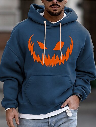  Herren Kürbis Grafik-Drucke Hoodie Sweatshirt Kapuze Hoodies Pullover Zur Seite fahren Langarm Sweatshirt mit Kapuze Mit Kapuze Täglich 3D-Druck Halloween Festtage Ausgehen Schwarz Blau Bedruckt