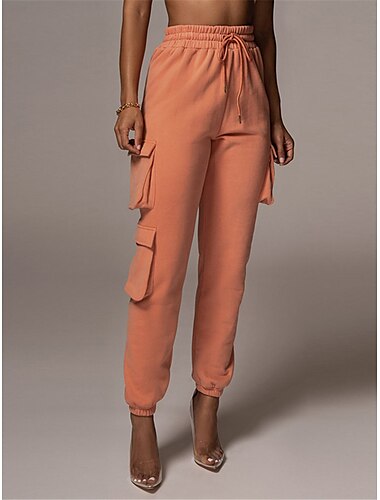  calças cargo femininas cáqui calças comprimento total algodão microelástico cintura alta moda streetwear rua diariamente maçã verde preto s m outono inverno