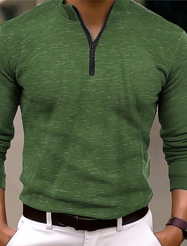  Męskie Koszulka polo Koszulka polo z suwakiem 1/4 Praca Dzienne zużycie Quarter Zip Długi rękaw Moda Wygodny Równina Zapiąć na zamek błyskawiczny Wiosna i jesień Regularny Wino Niebieski Pomarańczowy