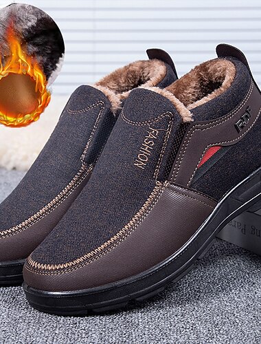  Miesten Bootsit Talvisaappaat Talvikengät Fleece-vuori Vapaa-aika ulko- Päivittäin Tekstiili Lämmin Hengittävä Mukava Loaferit Kahvin väri Musta Väripalikka Syksy Talvi