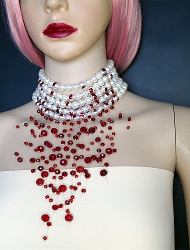  Косплей, ниша, дизайн, преувеличенное ожерелье с жемчугом и каплей крови, аксессуары для ночного клуба, модное креативное ожерелье с кристаллами