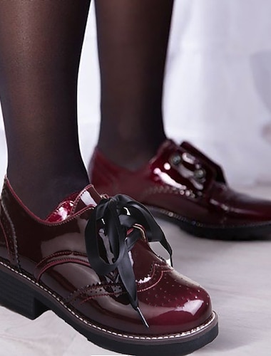  Női Félcipők Bullock cipő Extra méret Parti Szabadtéri Napi Tömör szín Nyár Vastag sarok Lapos Kerek orrú Elegáns Szabadság Szüret PU Fűzős Fekete Rózsaszín Piros