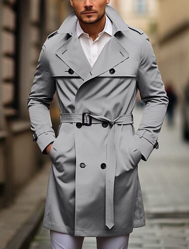 Herren übergangsjacke Trenchcoat Outdoor Frühling & Herbst Polyester Windjacke Oberbekleidung Bekleidung Streetwear Einfach Fronttasche Revers Doppelreihig