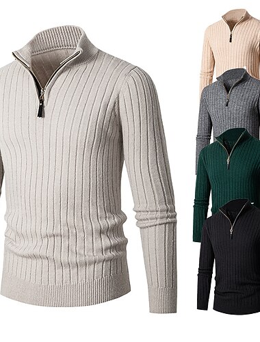  Męskie Sweter sweter Sweter z zamkiem błyskawicznym ćwierć Skoczek Prążkowany Robić na drutach Regularny Dzianina Równina Quarter Zip Współczesny współczesny Praca Dzienne zużycie Odzież Jesień i zima