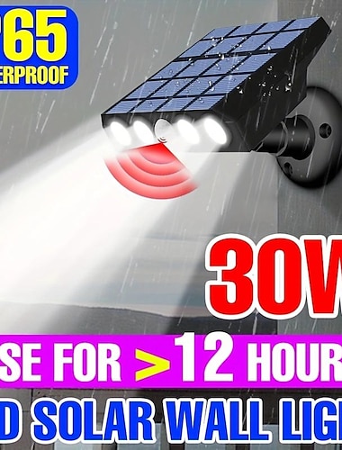  1個のLEDソーラー投光器安全ライト夕暮れから夜明けまで投光器3000lm壁取り付けソーラー5Vパネルエネルギーランプ壁屋外3モード光感知/モーション感知IP65防水