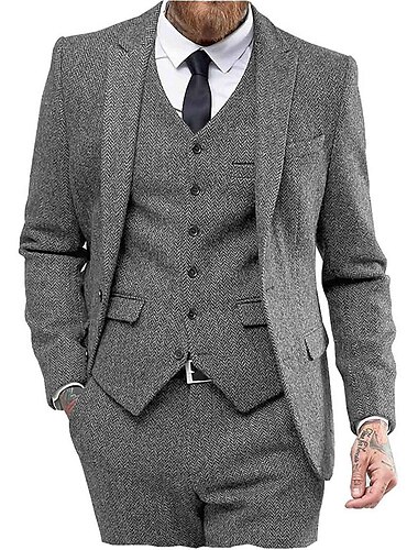  Herren Hochzeit Anzüge Suits Dunkelmarine Braun Einfarbig Reguläre Passform 3-teiliges Set Einreiher - 2 Knöpfe