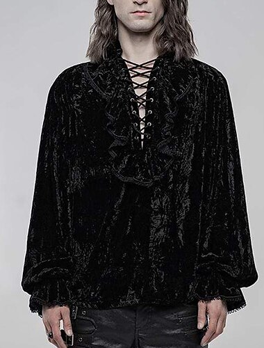  Punk & Gothic Mittelalterlich Steampunk Bluse / Hemd Ren Faire Ein Ballon Vampir V Ausschnitt Herren Seeräuber Fantasie königlich Halloween Karneval Party Erwachsene Hemd Herbst Winter