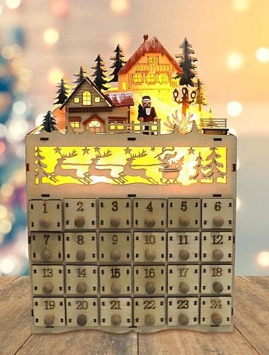  tre adventskalender med 24 skuffer gjør-det-selv julekalender med led belysning gave til barn